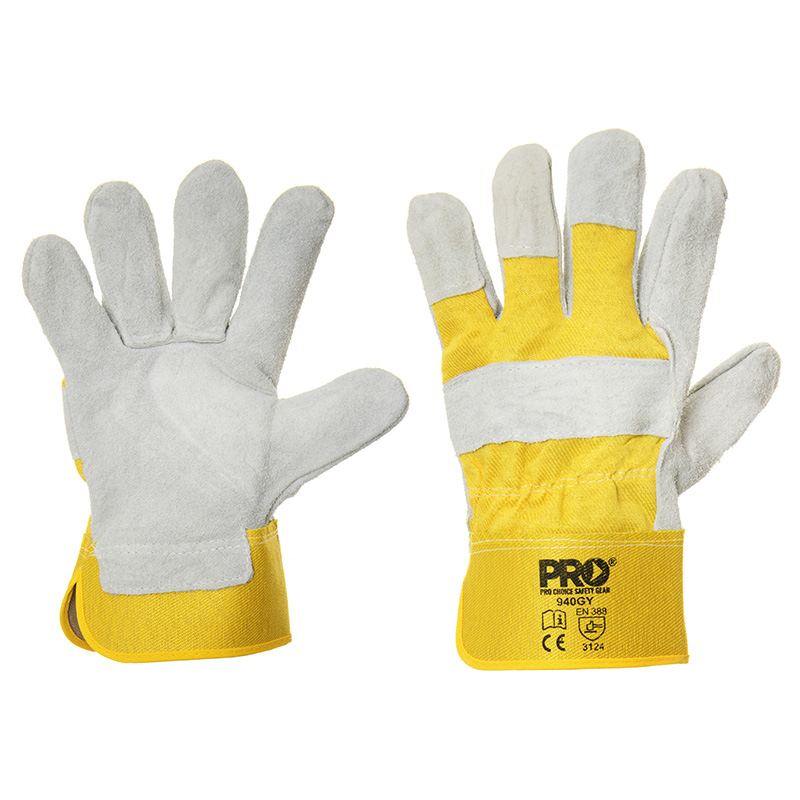 Yellow/Grey Leather Gloves Large — Hand Protection | GRS Safety Perth