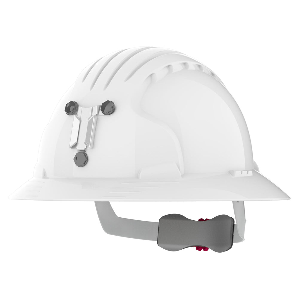 EVO6161 Full Brim Unvented Hard Hat With Miners Cap Attachment White — Head Protection | GRS Safety Perth