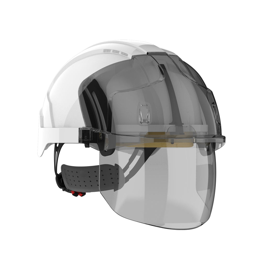 Evo Vista Shield Non Vented White/Smoke Helmet - Wheel Ratchet - Clear Visor — Head Protection | GRS Safety Perth