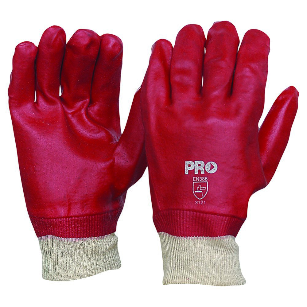 27cm Red PVC / Knit Wrist Gloves Large — Hand Protection | GRS Safety Perth