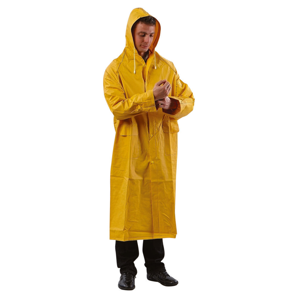 Yellow Full Length PVC Rain Coat — Hi-Vis Workwear | GRS Safety Perth