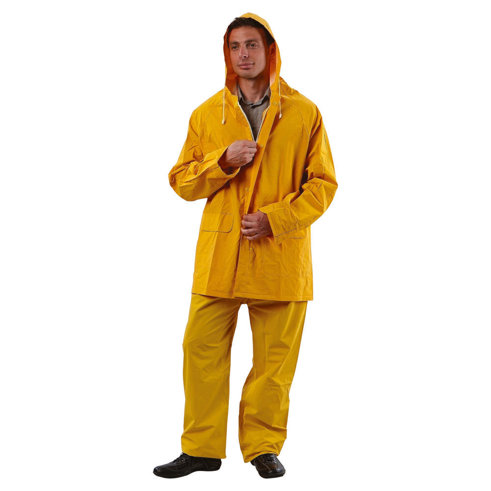 Yellow 3/4 Length PVC Rain Jacket — Hi-Vis Workwear | GRS Safety Perth