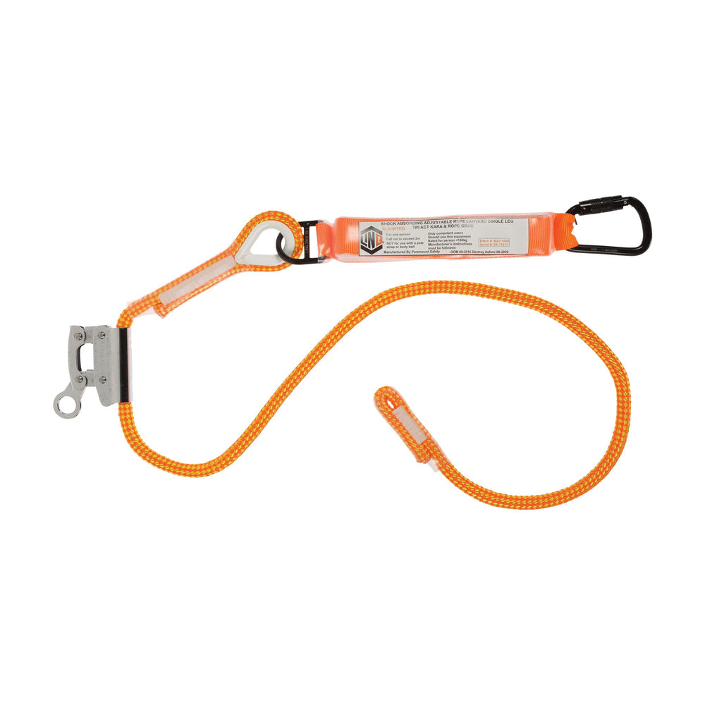Single Leg 2M Shock Absorb Adjustable Rope Lanyard With Hardware KT & RG — Height Safety | GRS Safety Perth