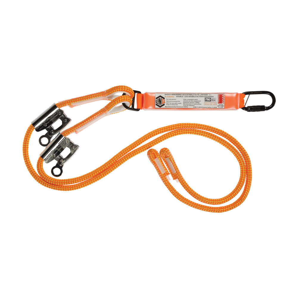 Double Adjustable Rope Lanyard with Hardware KD & RG — Height Safety | GRS Safety Perth