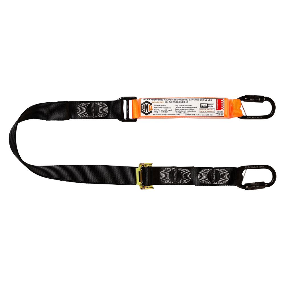 Elite Single Leg Shock Absorbing 2M Adjustable Lanyard with KD x 2 — Height Safety | GRS Safety Perth
