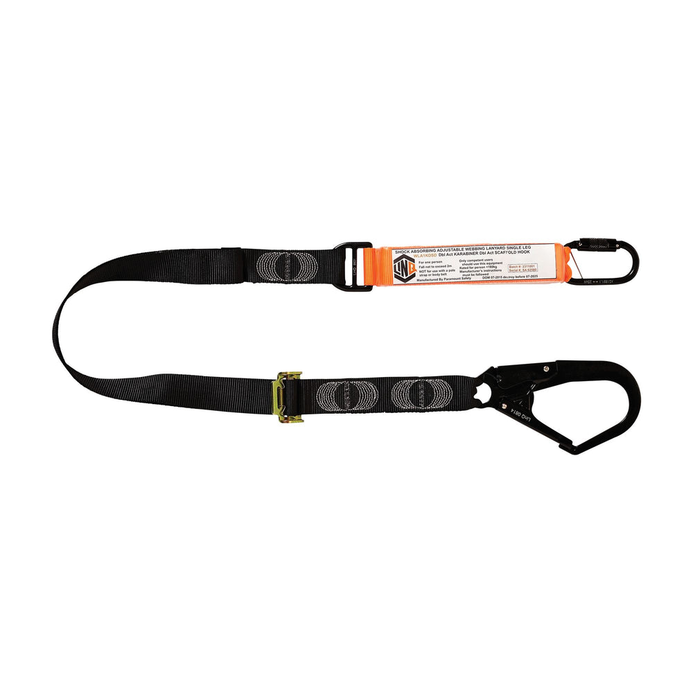 Elite Single Leg Shock Absorbing 2M Adjustable Lanyard With Hardware KD & SD — Height Safety | GRS Safety Perth