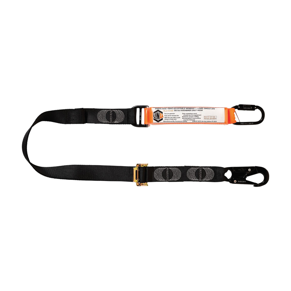 Elite Single Leg Shock Absorbing 2M Adjustable Lanyard With Hardware KD & SN — Height Safety | GRS Safety Perth