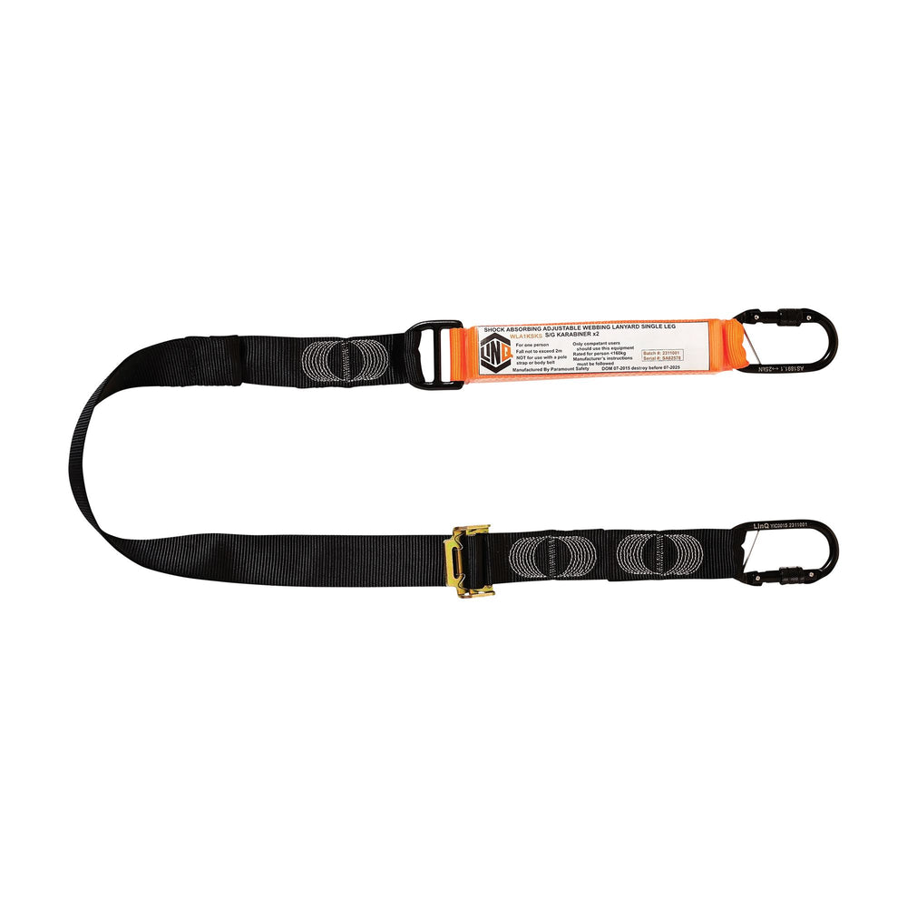 Elite Single Leg Shock Absorbing 2M Adjustable Lanyard With Hardware KS X2 — Height Safety | GRS Safety Perth