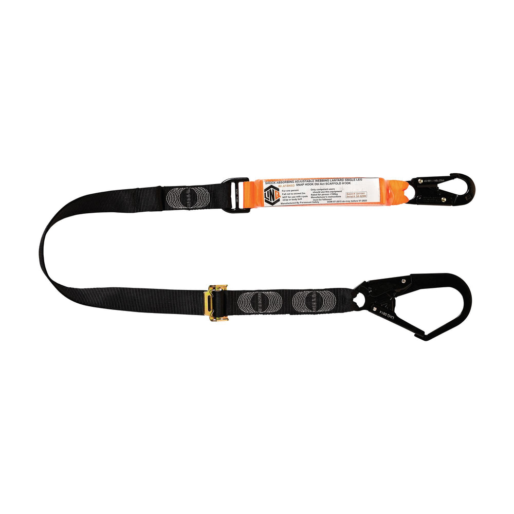 Elite Single Leg Shock Absorbing 2M Adjustable Lanyard With Hardware SN & SD — Height Safety | GRS Safety Perth