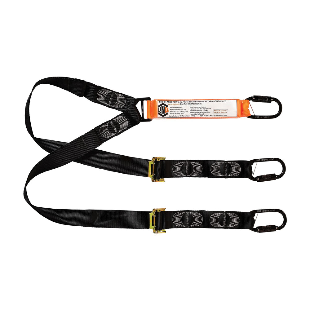 Elite Double Leg Shock Absorbing 2M Adjustable Lanyard With Hardware KD X3 — Height Safety | GRS Safety Perth