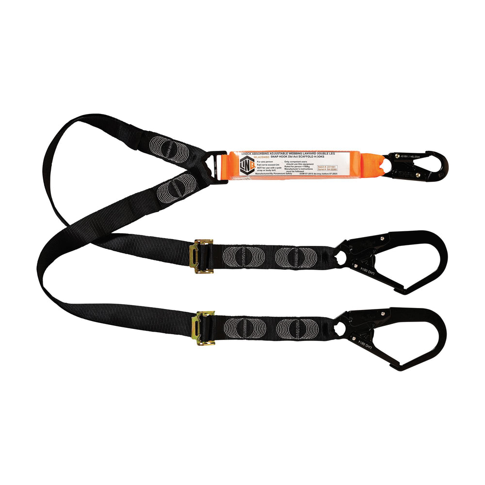 Elite Double Leg Shock Absorbing 2M Adjustable Lanyard with Hardware SN & SD — Height Safety | GRS Safety Perth