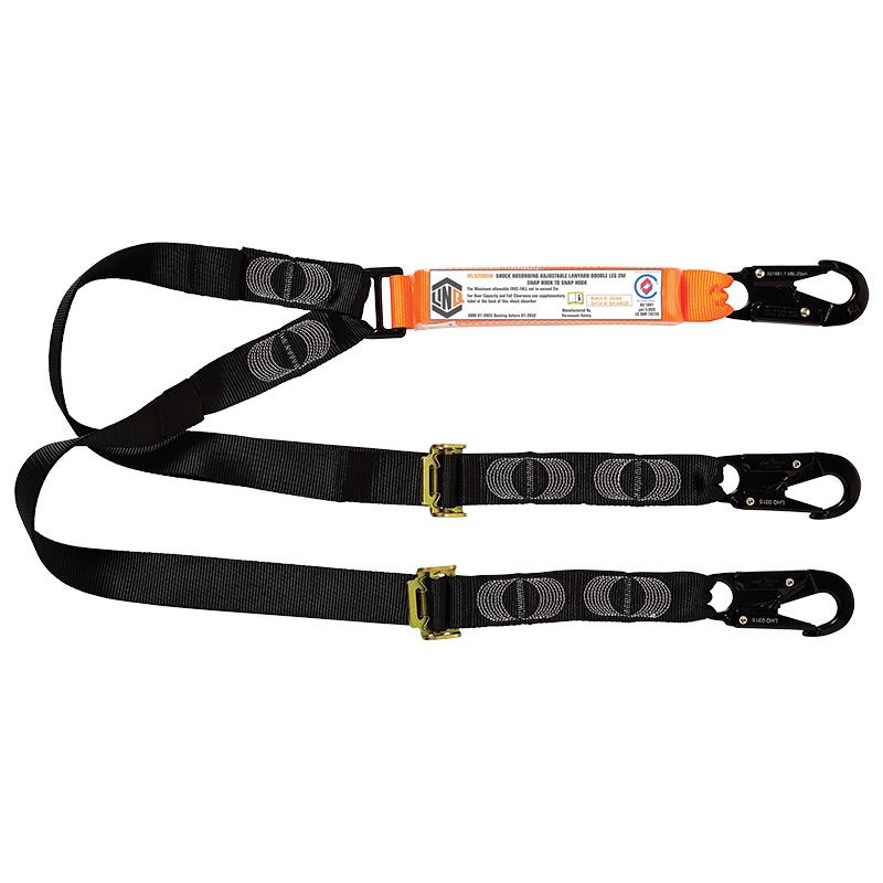 Elite Double Leg Shock Absorbing 2M Adjustable Lanyard With Hardware SN X3 — Height Safety | GRS Safety Perth