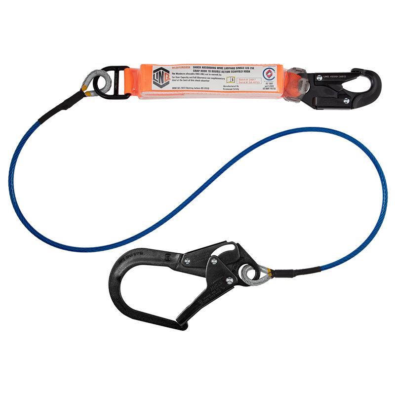 Elite Single Leg Shock Absorbing 2M Wire Rope Lanyard With Hardware SN & SD — Height Safety | GRS Safety Perth