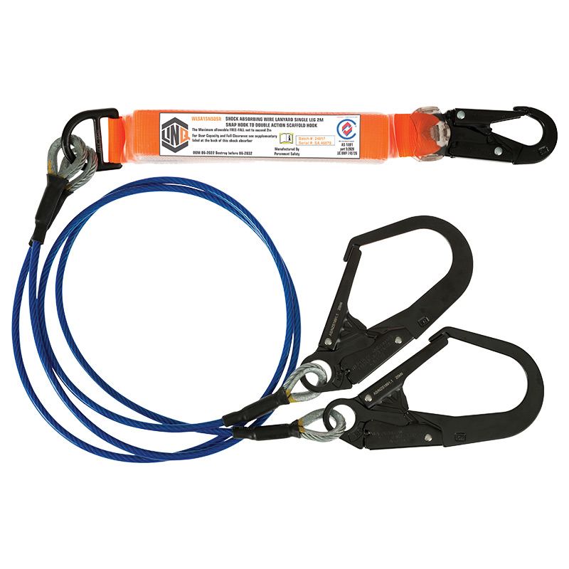 Elite Double Leg Shock Absorbing 2M Wire Rope Lanyard With Hardware SN & SD X2 — Height Safety | GRS Safety Perth
