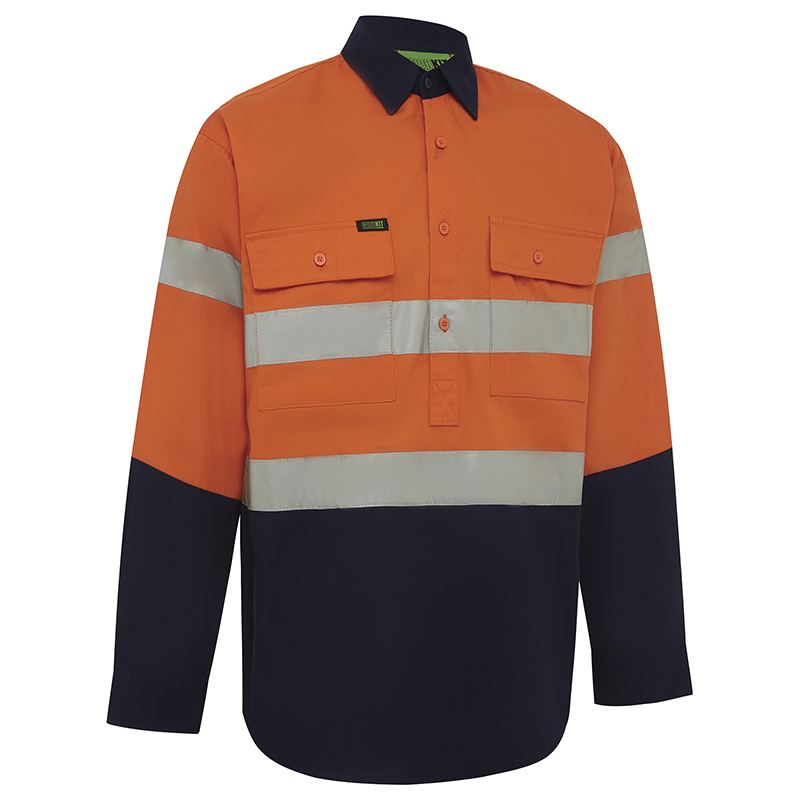 Hi-Vis 2 Tone Closed Front Regular Weight Taped Shirt — GRS Safety Perth