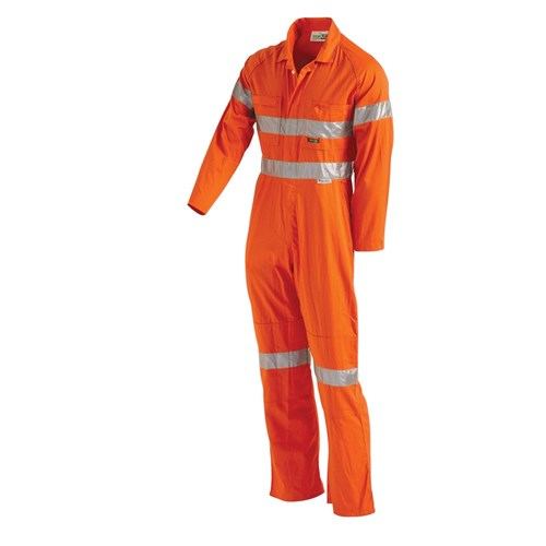 Hi Vis Lightweight Cotton Drill Taped Coverall With Nylon Studs — Hi-Vis Workwear | GRS Safety Perth