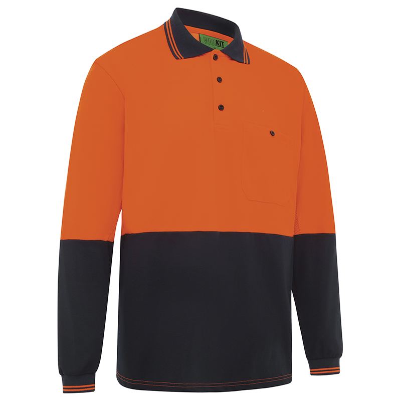 Hi-Vis 2 Tone Long Sleeve Poly Cotton Polo Shirt — GRS Safety Perth