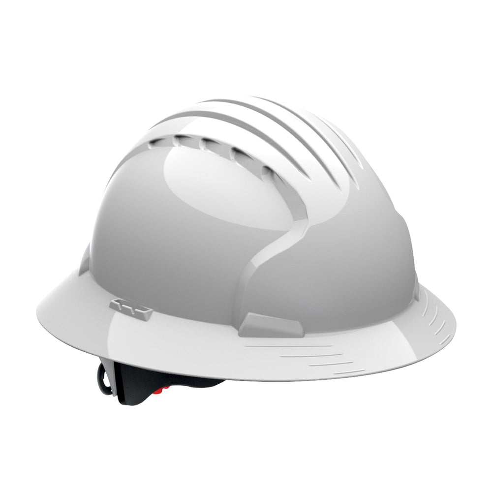 EVO6161 Full Brim Unvented Wheel Ratchet Hard Hat White — Head Protection | GRS Safety Perth