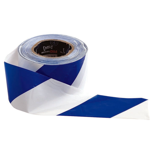 Barricade Tape - 100M X 75mm Blue & White — Site Safety | GRS Safety Perth