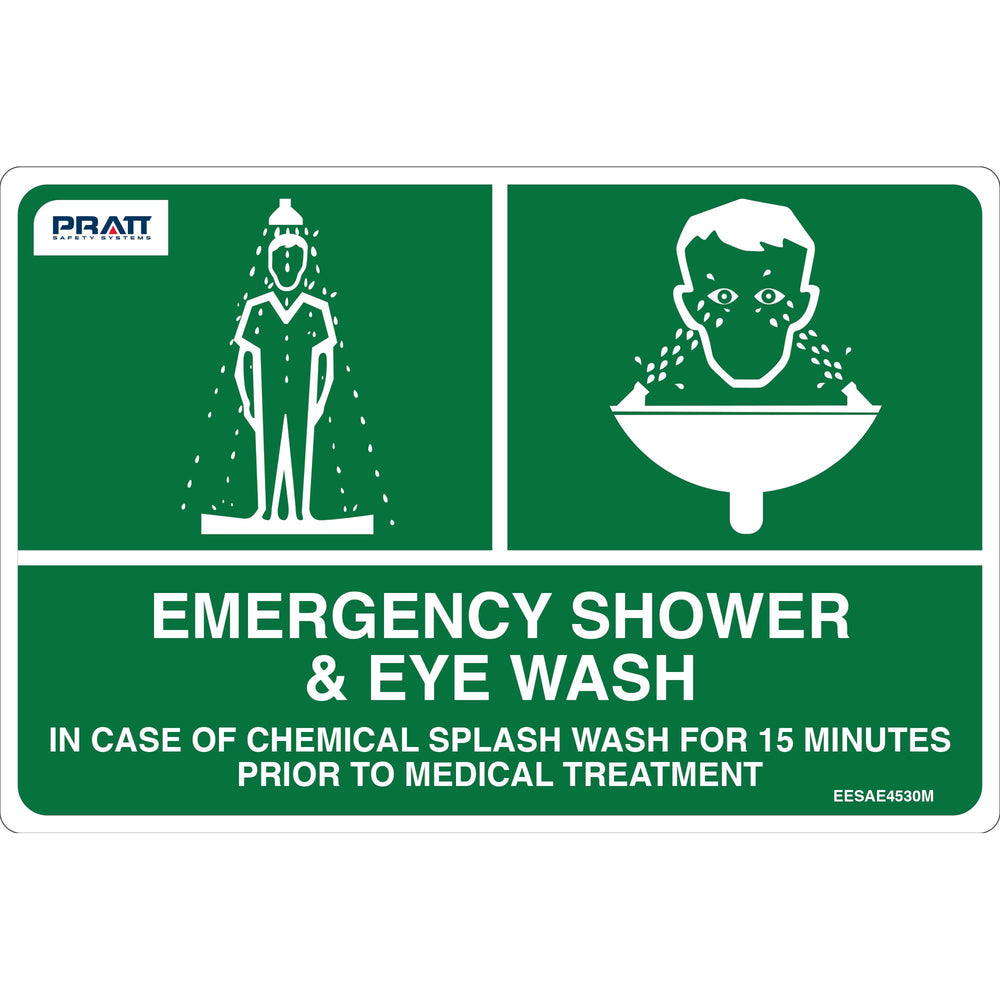 Emergency Shower & Eyewash Sign 450 x 300mm Metal — Site Safety | GRS Safety Perth