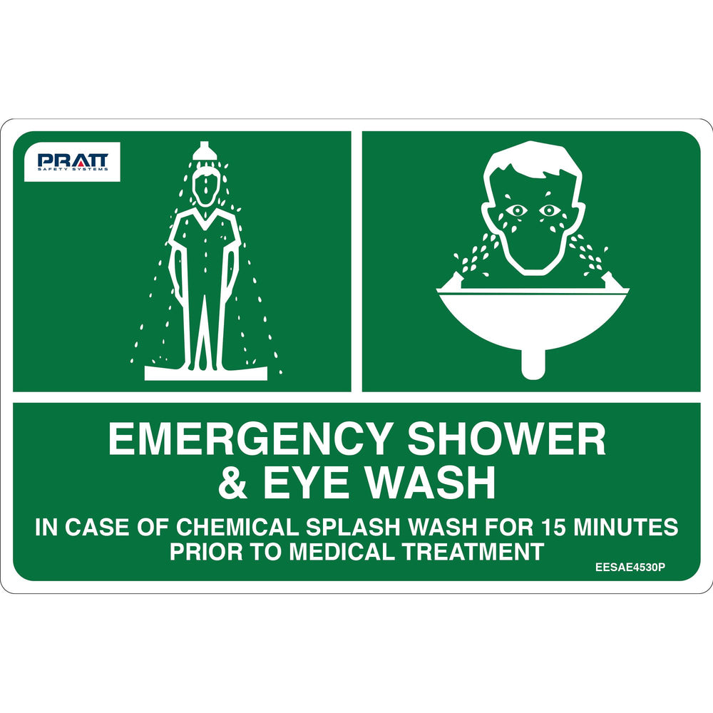 Emergency Shower & Eyewash Sign 450 x 300mm Poly — Site Safety | GRS Safety Perth