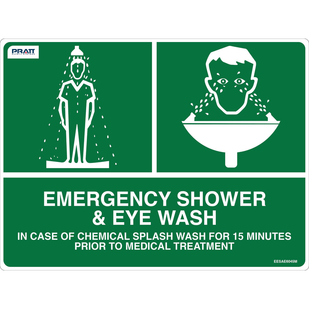 Emergency Shower & Eyewash Sign 600 x 450mm Metal — Site Safety | GRS Safety Perth