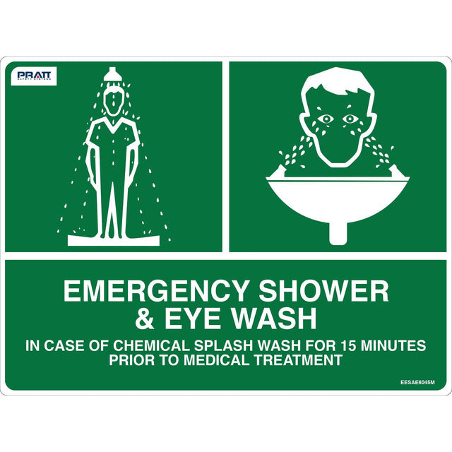 Emergency Shower & Eyewash Sign 600 x 450mm Metal — Site Safety | GRS Safety Perth