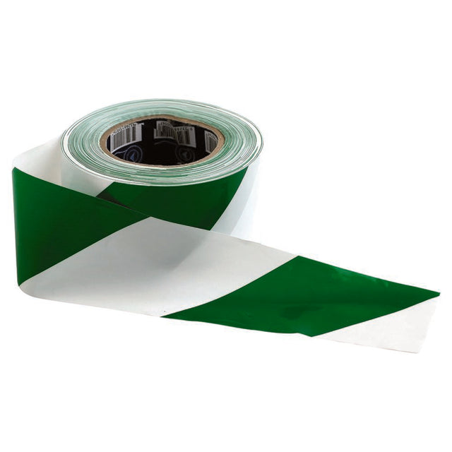 Barricade Tape - 100M X 75mm Green & White — Site Safety | GRS Safety Perth