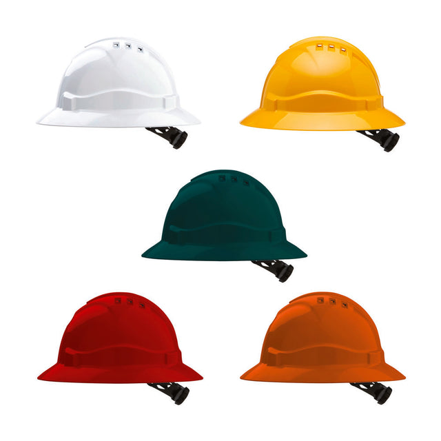 V6 Hard Hat Vented Full Brim Ratchet Harness — Head Protection | GRS Safety Perth