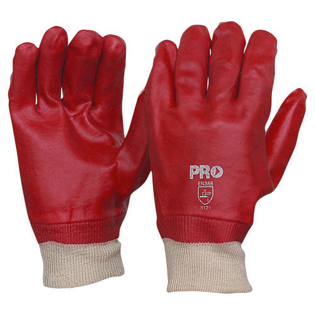 27cm Red PVC / Knit Wrist Gloves Large — Hand Protection | GRS Safety Perth