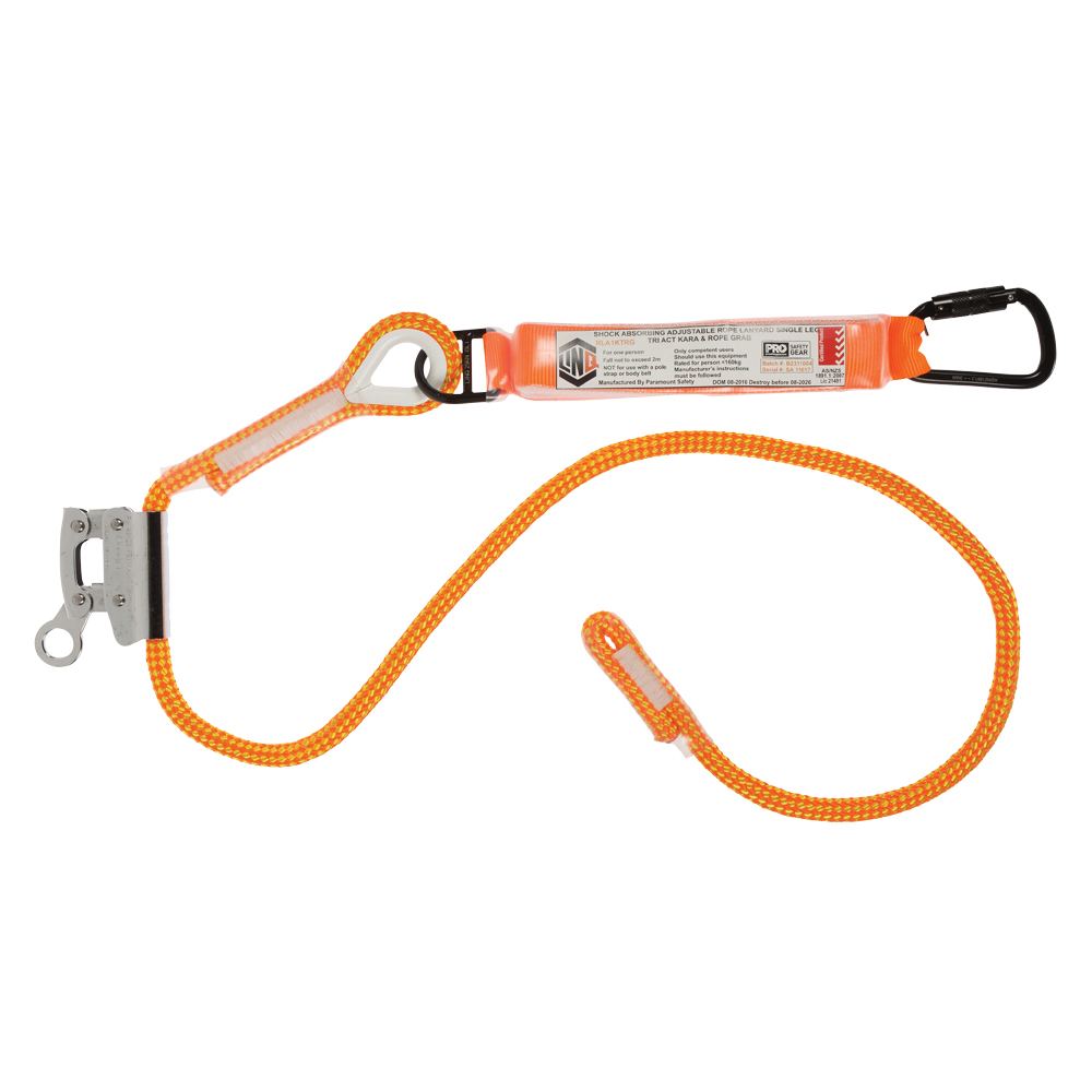Single Leg 2M Shock Absorb Adjustable Rope Lanyard With Hardware KS & RG — Height Safety | GRS Safety Perth