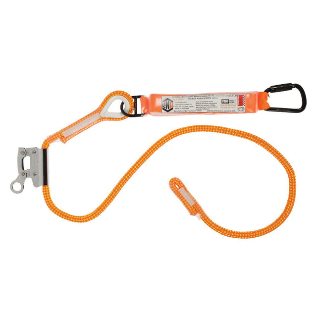 Single Leg 2M Shock Absorb Adjustable Rope Lanyard With Hardware KS & RG — Height Safety | GRS Safety Perth