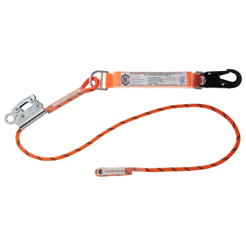 Single Leg 2M Shock Absorb Adjustable Rope Lanyard With Hardware SN & RG — Height Safety | GRS Safety Perth