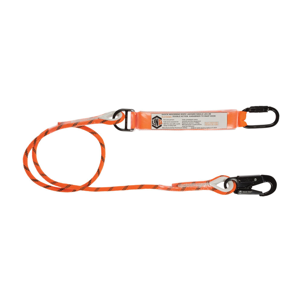 Single Leg Kernmantle 2M Shock Absorb Rope Lanyard With Hardware KD & SN — Height Safety | GRS Safety Perth