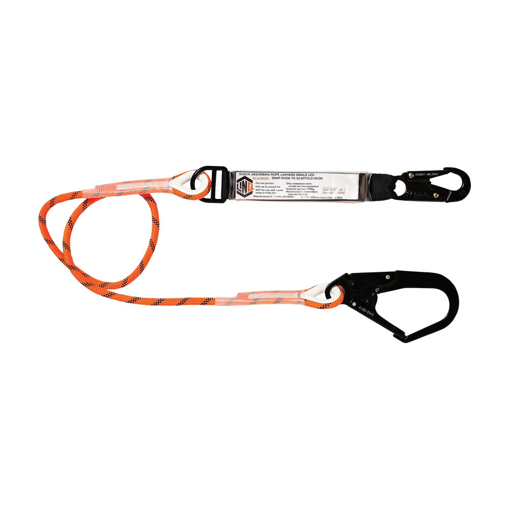 Single Leg Kernmantle 2M Shock Absorb Rope Lanyard With Hardware SN & SD — Height Safety | GRS Safety Perth