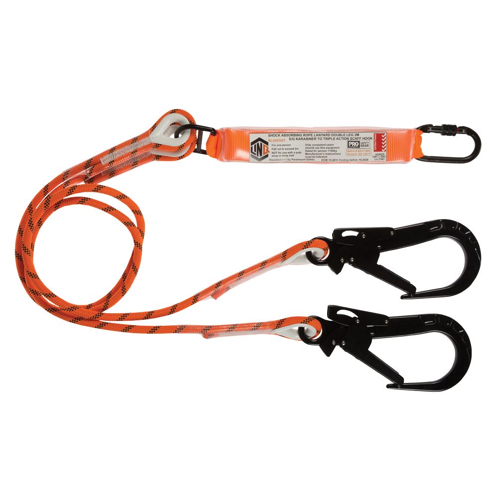 Double Leg Kernmantle 2m Shock Absorb Rope Lanyard with Hardware KS & ST — Height Safety | GRS Safety Perth