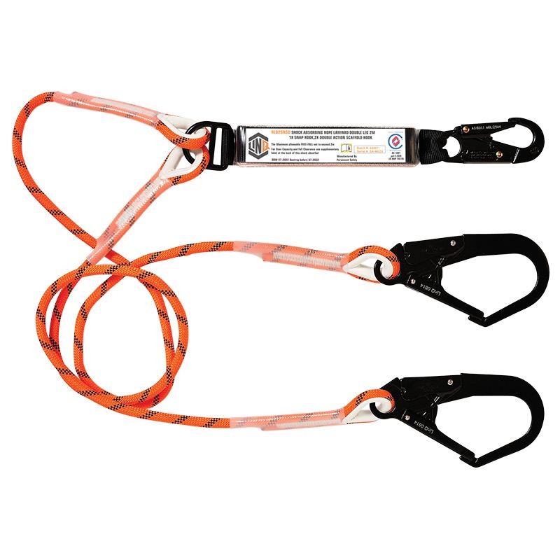 Double Leg Kernmantle 2M Shock Absorb Rope Lanyard With Hardware SN & SD X2 — Height Safety | GRS Safety Perth