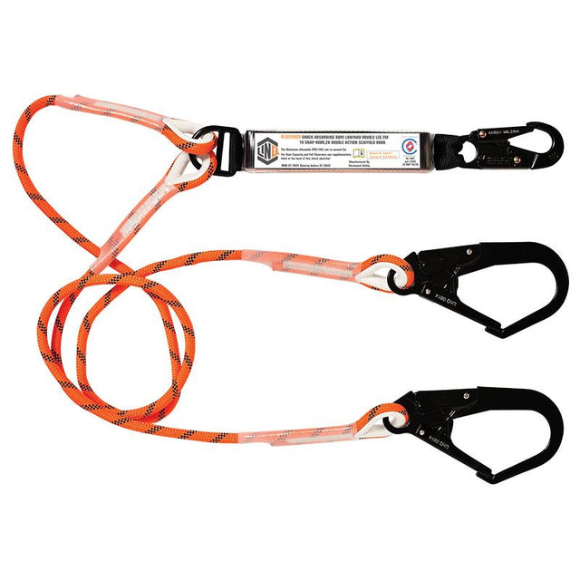 Double Leg Kernmantle 2M Shock Absorb Rope Lanyard With Hardware SN & SD X2 — Height Safety | GRS Safety Perth