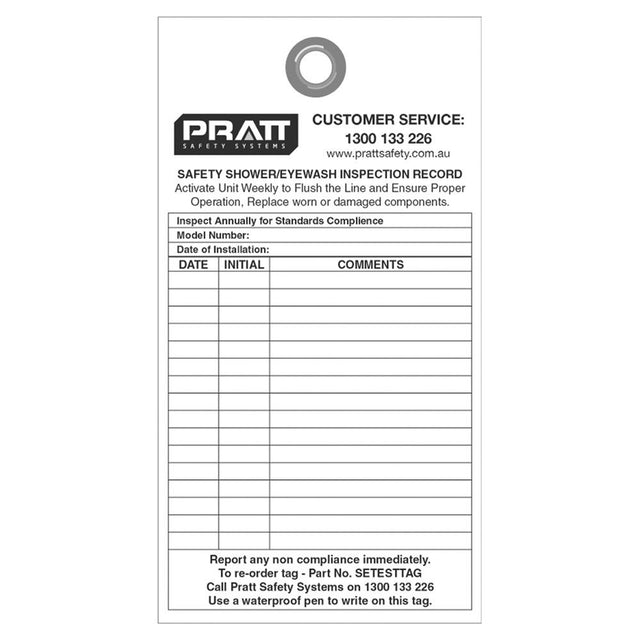 Shower And Eye Wash Test Tag - Pack Of 10 — Site Safety | GRS Safety Perth
