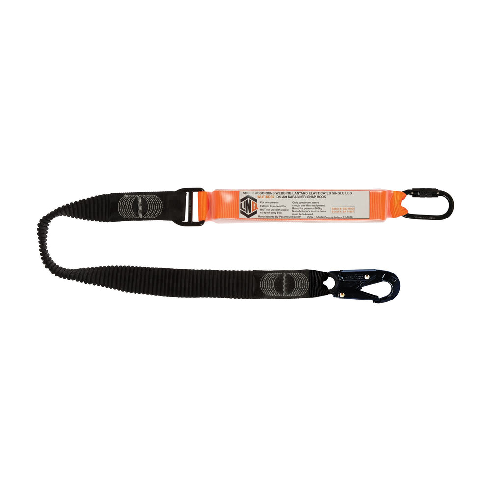 Elite Single Leg Elasticated Lanyard With Hardware KD & SN — Height Safety | GRS Safety Perth